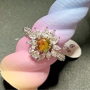 Bomb Party Lemon-Lime BiColor on Silver Floral Ring